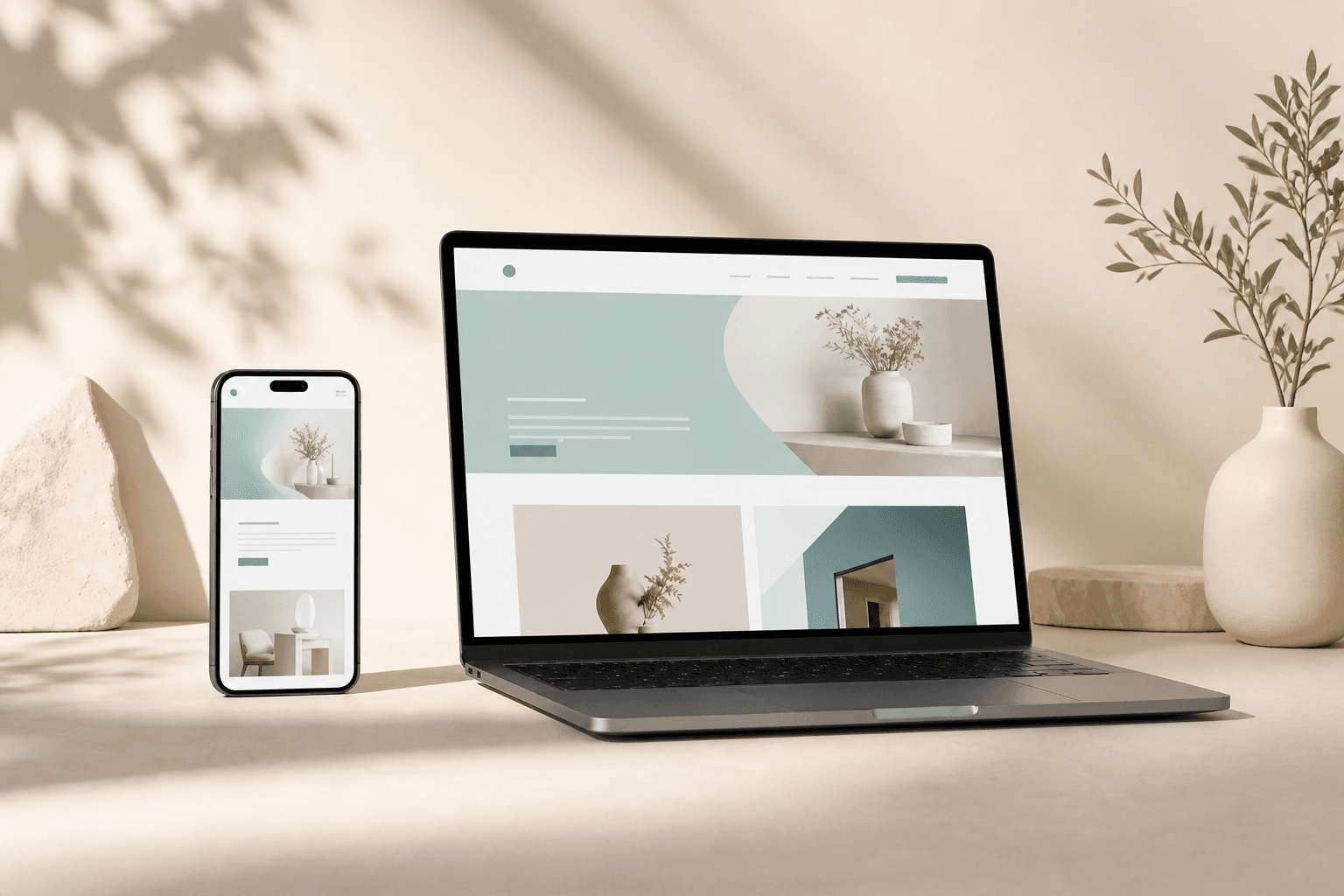 Responsive website design displayed on a phone and laptop